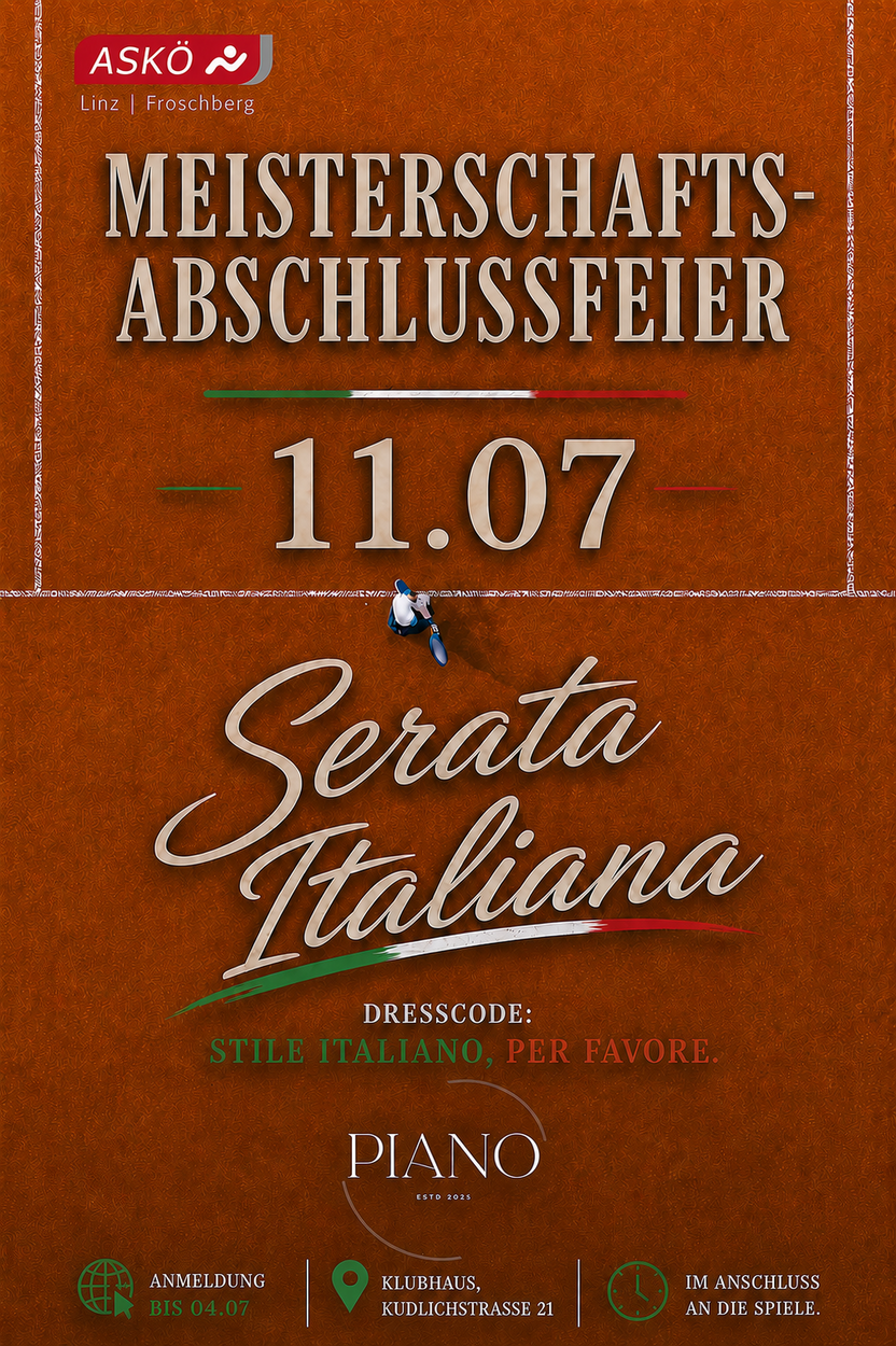 Tennis trifft Bella Italia - Serata Italiana zur Meisterschaftsabschlussfeier am 11.07